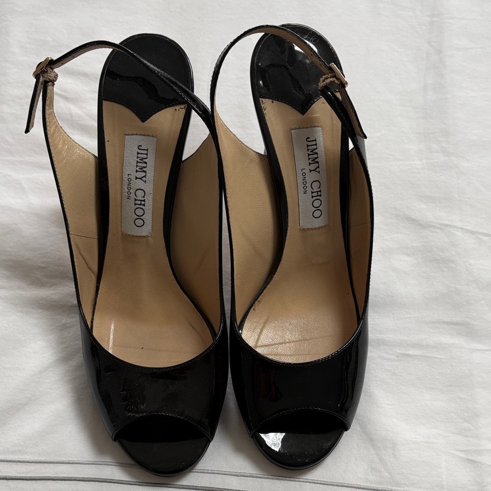 Jimmy Choo Glossy Black Slingback Heels